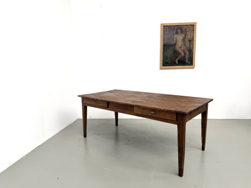 Table de ferme en pin aux pieds fuseaux, années 50, vue 25