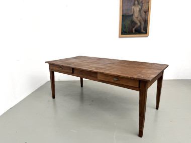 Table de ferme en pin aux pieds fuseaux, années 50, vue 26