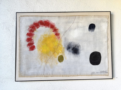 Grand tableau abstrait sur toile de lin DLG Joan Miro, vue 6