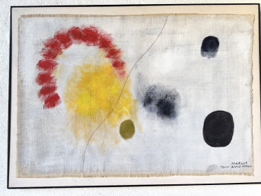 Grand tableau abstrait sur toile de lin DLG Joan Miro, vue 7