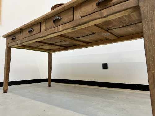 Table de ferme en pin, années 50 à 8 tiroirs, vue 8