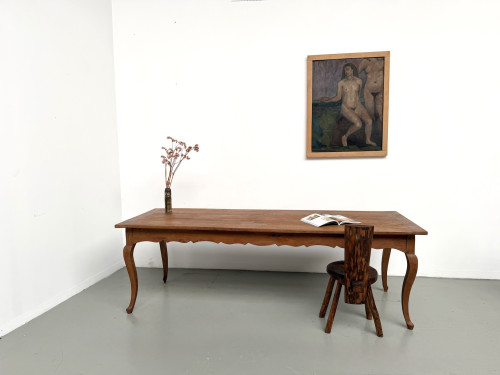 Grande table de ferme en merisier massif des années 1900, vue 1