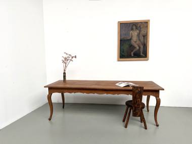 Grande table de ferme en merisier massif des années 1900, vue 1