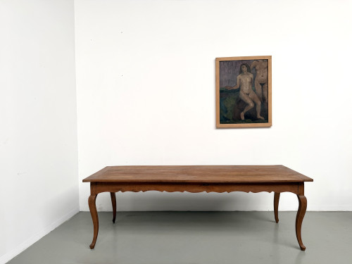 Grande table de ferme en merisier massif des années 1900, vue 2