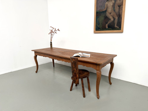 Grande table de ferme en merisier massif des années 1900, vue 3