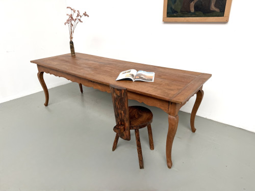 Grande table de ferme en merisier massif des années 1900, vue 4