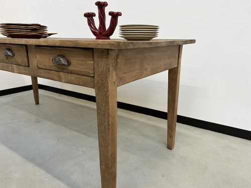 Table de ferme en pin, années 50 à 8 tiroirs, vue 9
