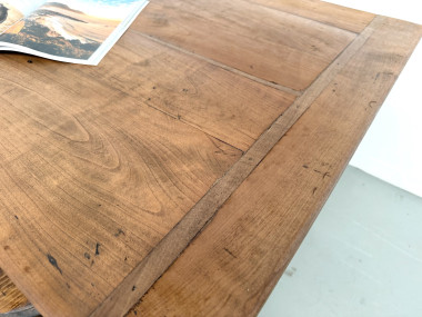 Grande table de ferme en merisier massif des années 1900, vue 7