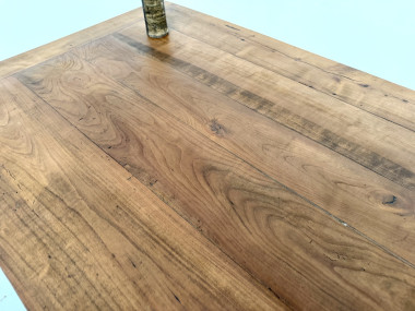 Grande table de ferme en merisier massif des années 1900, vue 10