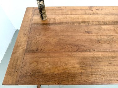 Grande table de ferme en merisier massif des années 1900, vue 11