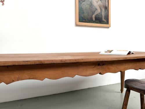 Grande table de ferme en merisier massif des années 1900, vue 16