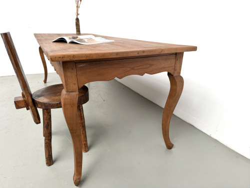 Grande table de ferme en merisier massif des années 1900, vue 18