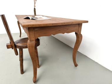 Grande table de ferme en merisier massif des années 1900, vue 18
