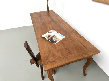 Grande table de ferme en merisier massif des années 1900, vue 19