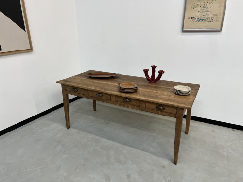 Table de ferme en pin, années 50 à 8 tiroirs, vue 11
