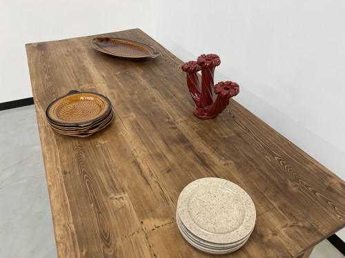 Table de ferme en pin, années 50 à 8 tiroirs, vue 14