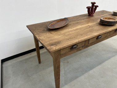 Table de ferme en pin, années 50 à 8 tiroirs, vue 16