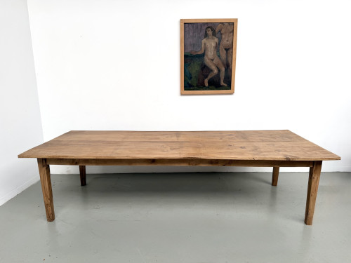 Très grande table de ferme en chêne massif, années 1950 – L300 cm, vue 3