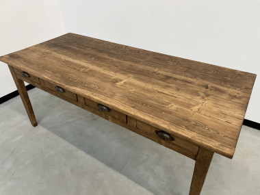 Table de ferme en pin, années 50 à 8 tiroirs, vue 20