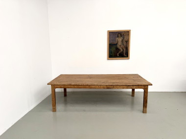 Grande table de ferme brutaliste en chêne massif des années 50, vue 2
