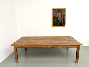 Grande table de ferme brutaliste en chêne massif des années 50, vue 3