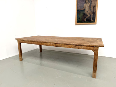 Grande table de ferme brutaliste en chêne massif des années 50, vue 4
