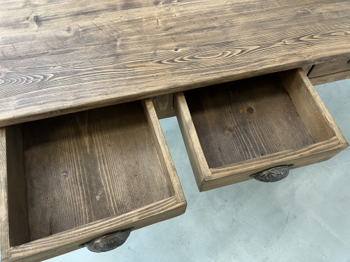 Table de ferme en pin, années 50 à 8 tiroirs, vue 24