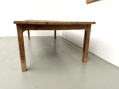 Grande table de ferme brutaliste en chêne massif des années 50, vue 16