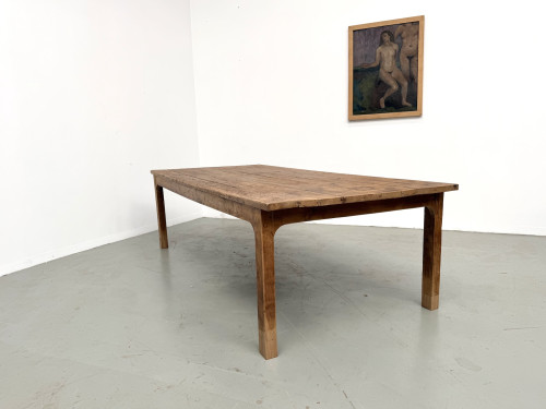 Grande table de ferme brutaliste en chêne massif des années 50, vue 19