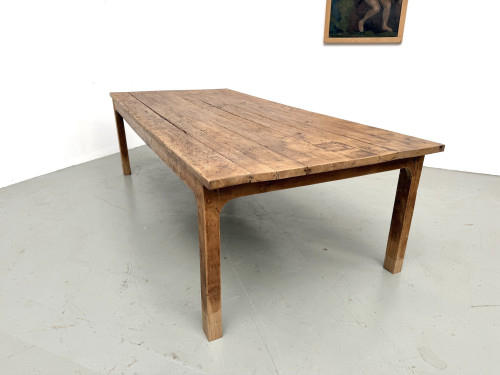 Grande table de ferme brutaliste en chêne massif des années 50, vue 20