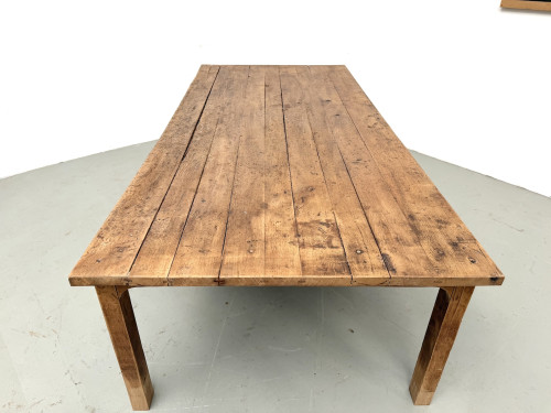 Grande table de ferme brutaliste en chêne massif des années 50, vue 21