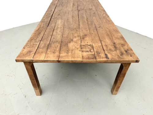Grande table de ferme brutaliste en chêne massif des années 50, vue 22