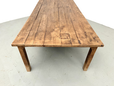 Grande table de ferme brutaliste en chêne massif des années 50, vue 22