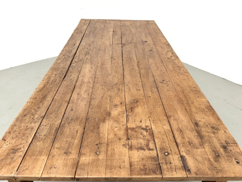 Grande table de ferme brutaliste en chêne massif des années 50, vue 23