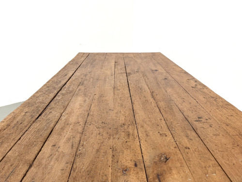 Grande table de ferme brutaliste en chêne massif des années 50, vue 24