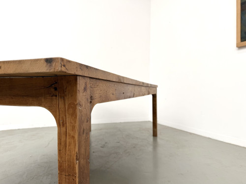 Grande table de ferme brutaliste en chêne massif des années 50, vue 25