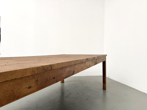 Grande table de ferme brutaliste en chêne massif des années 50, vue 27