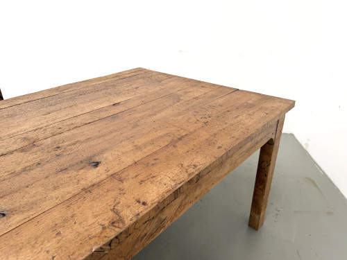 Grande table de ferme brutaliste en chêne massif des années 50, vue 28