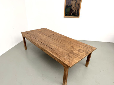 Grande table de ferme brutaliste en chêne massif des années 50, vue 31