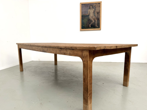 Grande table de ferme brutaliste en chêne massif des années 50, vue 32