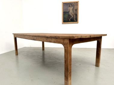 Grande table de ferme brutaliste en chêne massif des années 50, vue 32