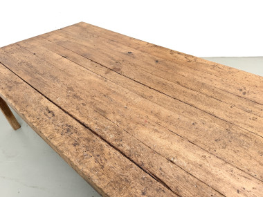 Grande table de ferme brutaliste en chêne massif des années 50, vue 34