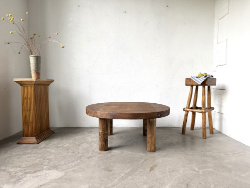 Table basse ronde brutaliste années 50, vue 2