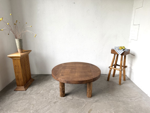 Table basse ronde brutaliste années 50, vue 1