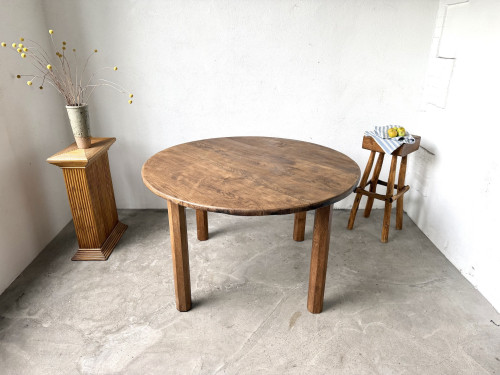 Table ronde brutaliste en chêne massif, années 50, vue 2