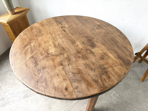 Table ronde brutaliste en chêne massif, années 50, vue 6