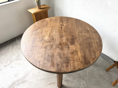 Table ronde brutaliste en chêne massif, années 50, vue 8