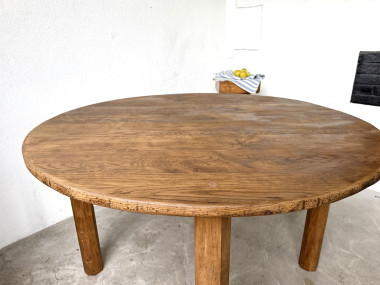 Table ronde brutaliste en chêne massif, années 50, vue 9
