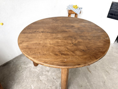 Table ronde brutaliste en chêne massif, années 50, vue 10