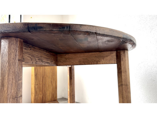 Table ronde brutaliste en chêne massif, années 50, vue 14